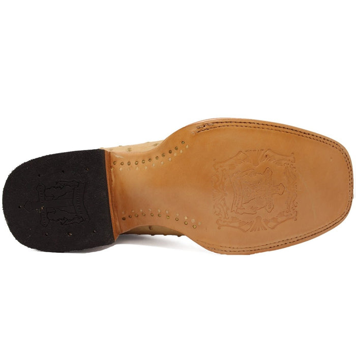 Men's Genuine Full Quill Ostrich Square Toe Boots Antique Saddle