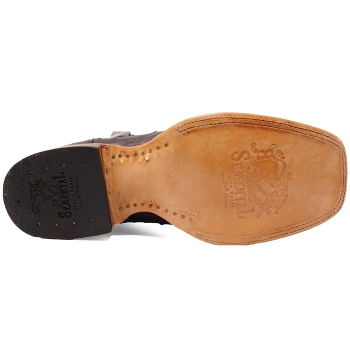 Men's Genuine Full Quill Ostrich Square Toe Boots Black Cherry