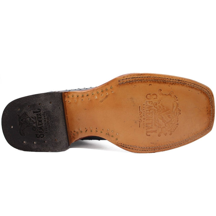 Men's Genuine Full Quill Ostrich Square Toe Boots Blue Jean