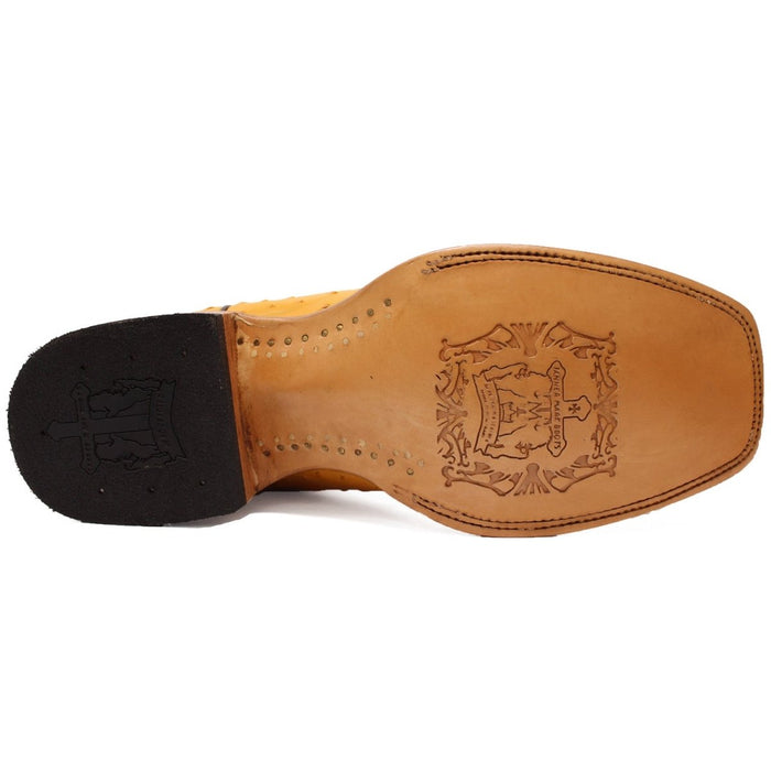 Men's Genuine Full Quill Ostrich Square Toe Boots Buttercup