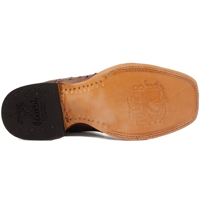 Men's Genuine Full Quill Ostrich Square Toe Boots Cherry Wood