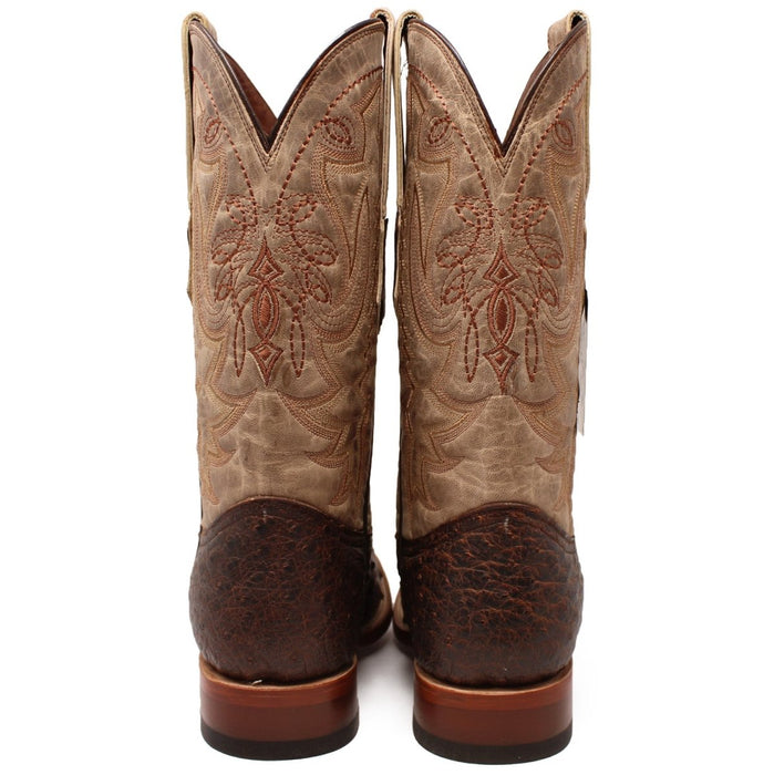 Men's Genuine Full Quill Ostrich Square Toe Boots Cherry Wood