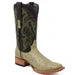 Men's Genuine Full Quill Ostrich Square Toe Boots Olive Green