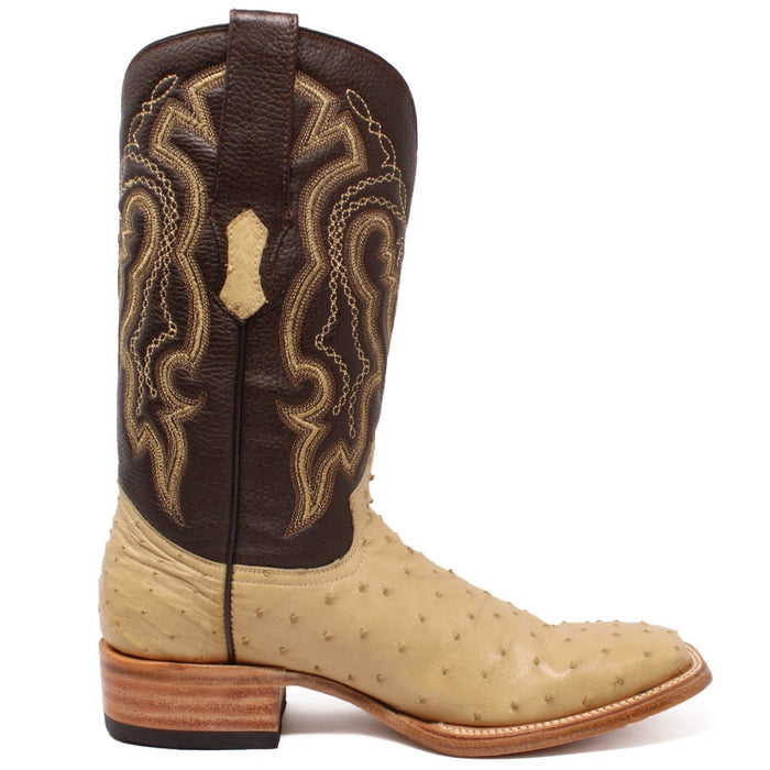 Men's Genuine Full Quill Ostrich Square Toe Boots Olive Green