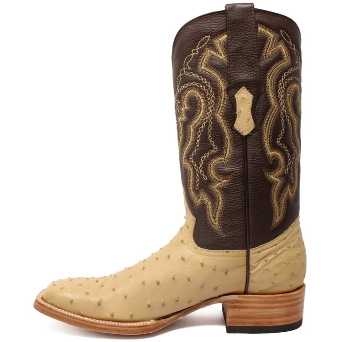 Men's Genuine Full Quill Ostrich Square Toe Boots Olive Green
