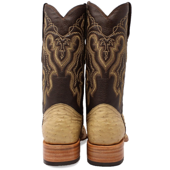 Men's Genuine Full Quill Ostrich Square Toe Boots Oryx