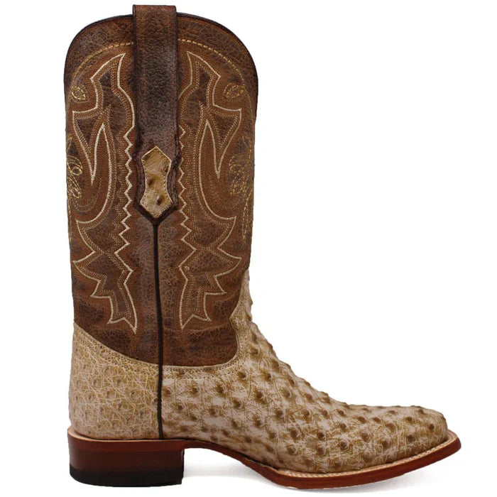 Men's Genuine Full Quill Ostrich Square Toe Boots Rio Grand Antique