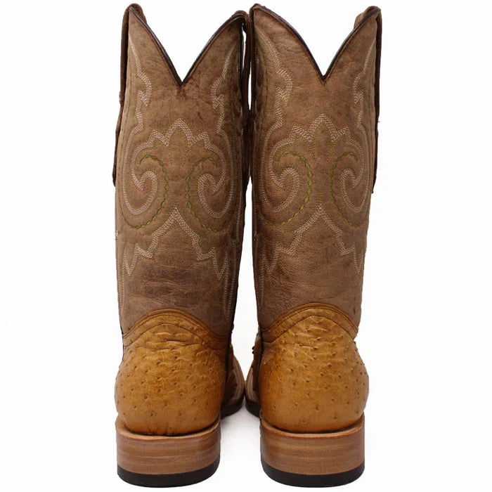 Men's Genuine Full Quill Ostrich Square Toe Boots Rio Grand Antique