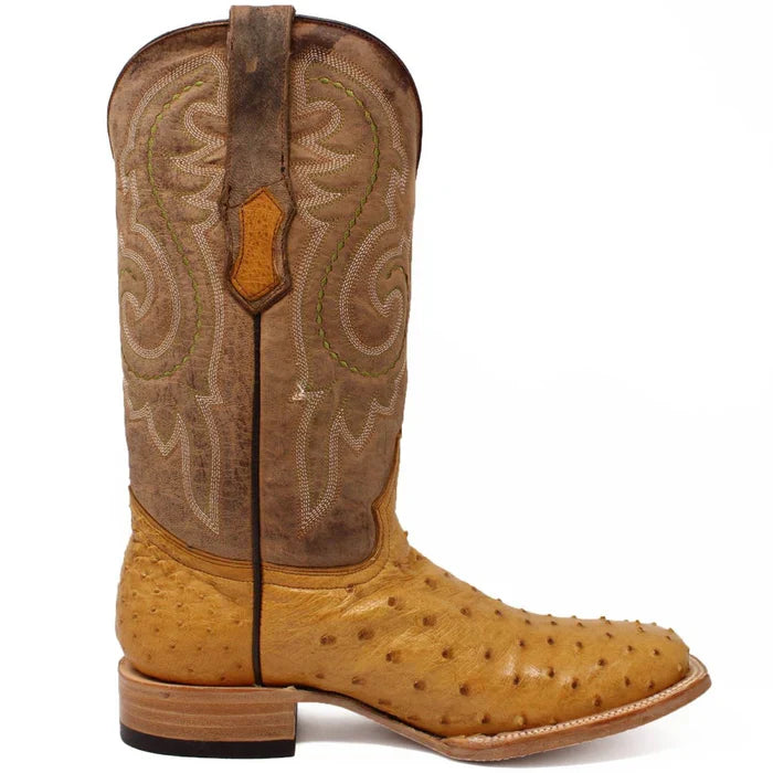 Men's Genuine Full Quill Ostrich Square Toe Boots Rio Grand Antique