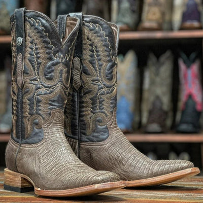 Men's San Marcos Genuine Smooth Ostrich Square Toe Boots Saddle