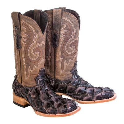 Men's Genuine Monster Fish Square Toe Boots Black Cherry