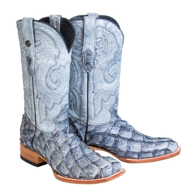 Men's Genuine Monster Fish Square Toe Boots Chocolate