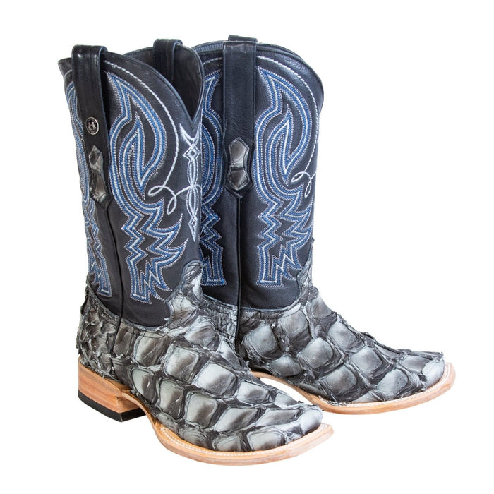 Men's Genuine Monster Fish Square Toe Boots Blue
