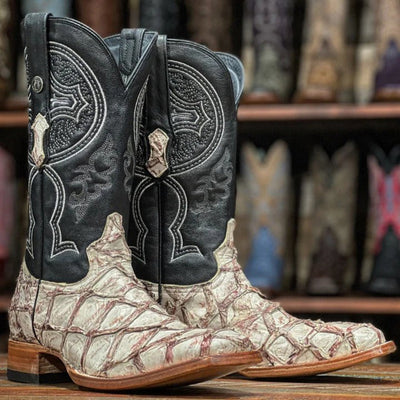 Men's Genuine Monster Fish Square Toe Boots Bone