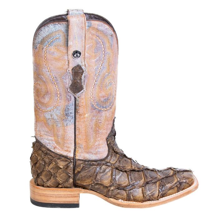 Men's Genuine Monster Fish Square Toe Boots Brown