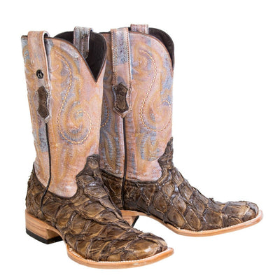 Men's Genuine Monster Fish Square Toe Boots Brown