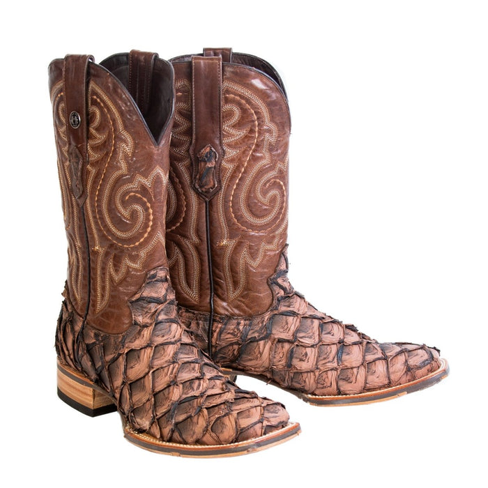 Men's Genuine Monster Fish Square Toe Boots Brown