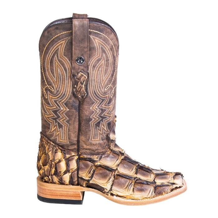 Men's Genuine Monster Fish Square Toe Boots Brown