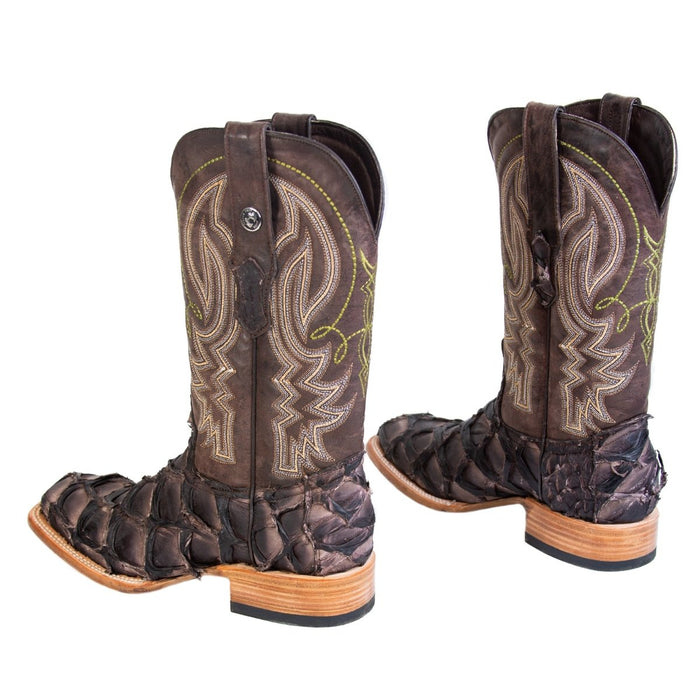 Men's Genuine Monster Fish Square Toe Boots Chocolate