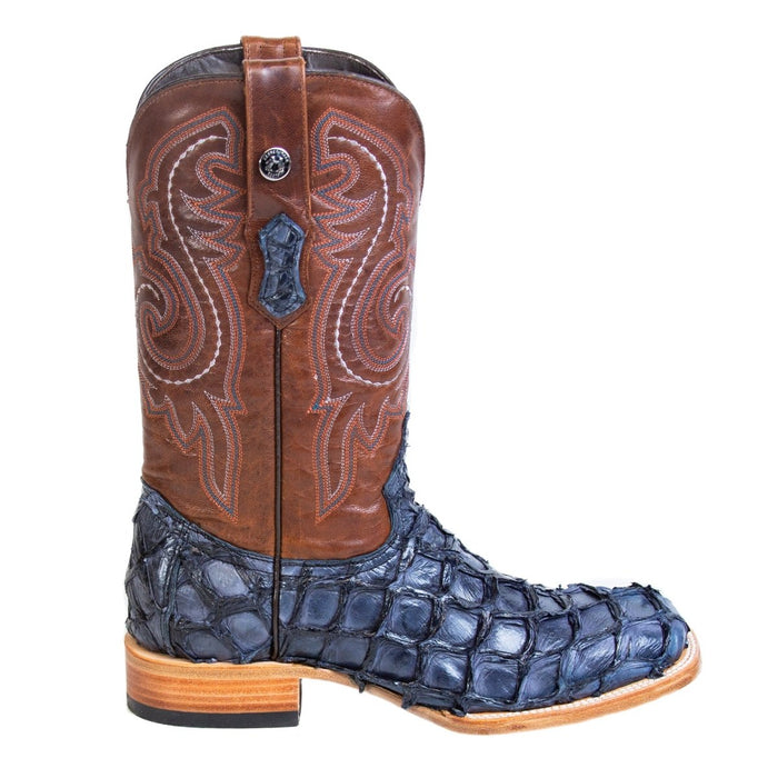 Men's Genuine Monster Fish Square Toe Boots Navy Blue