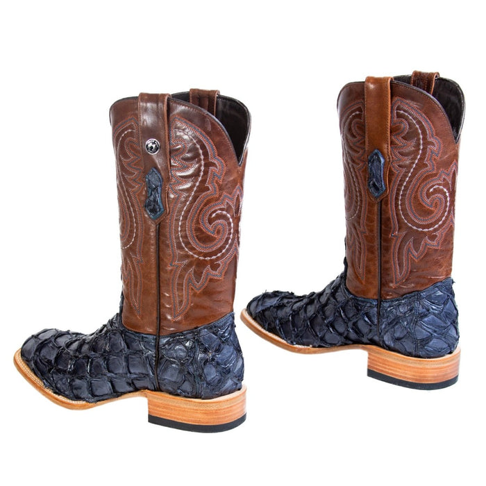 Men's Genuine Monster Fish Square Toe Boots Navy Blue