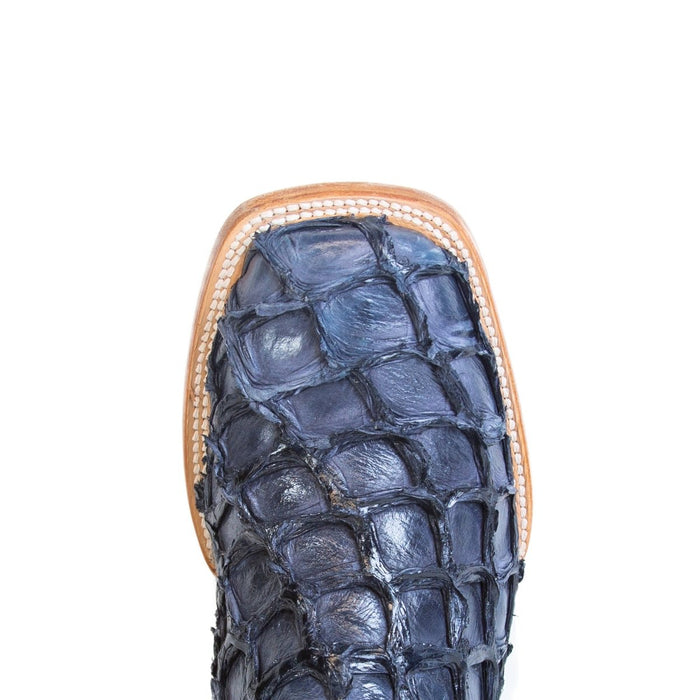 Men's Genuine Monster Fish Square Toe Boots Navy Blue