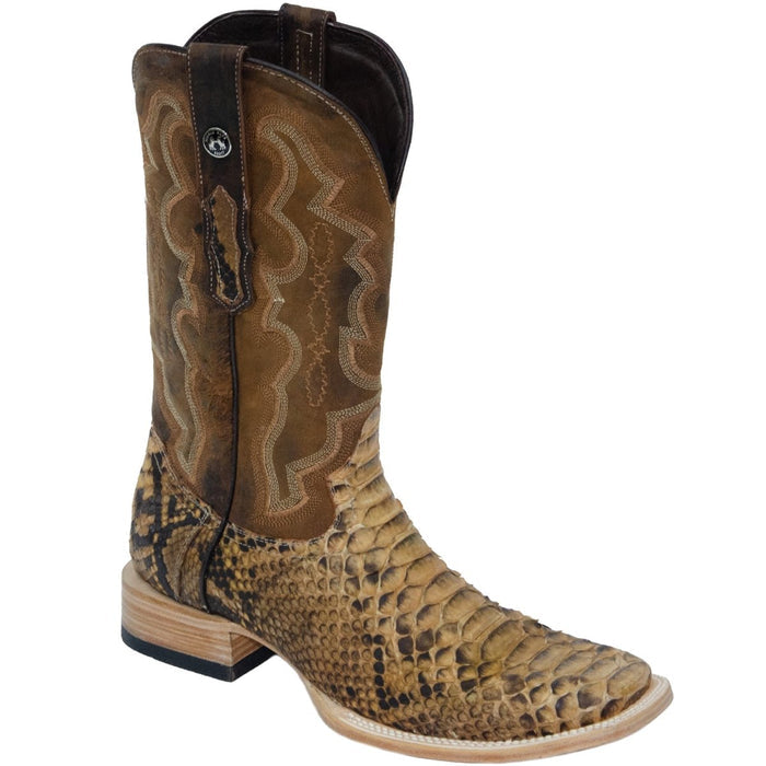 Men's Genuine Python Square Toe Boots Antique Saddle