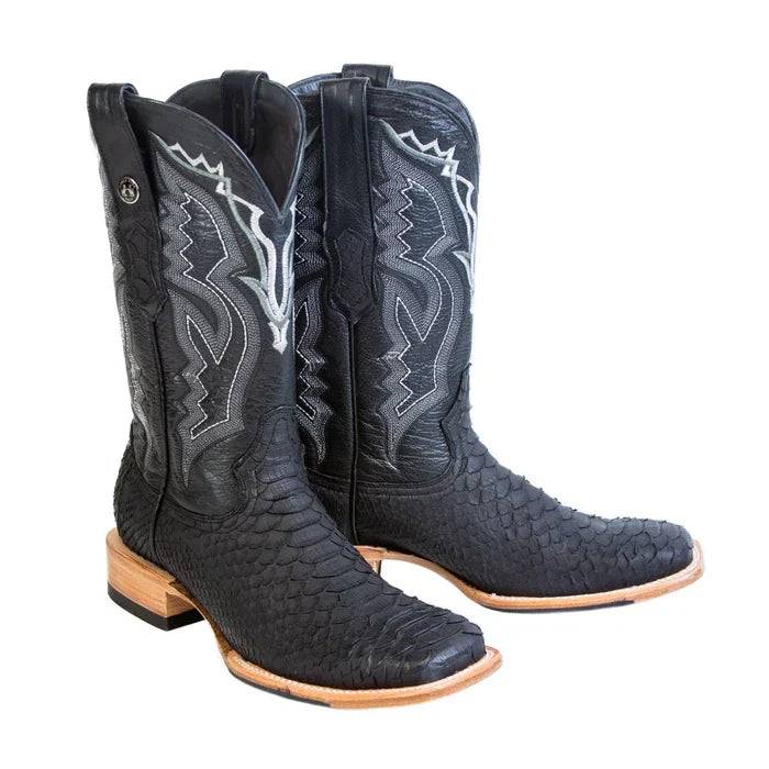 Men's Genuine Python Square Toe Boots Black