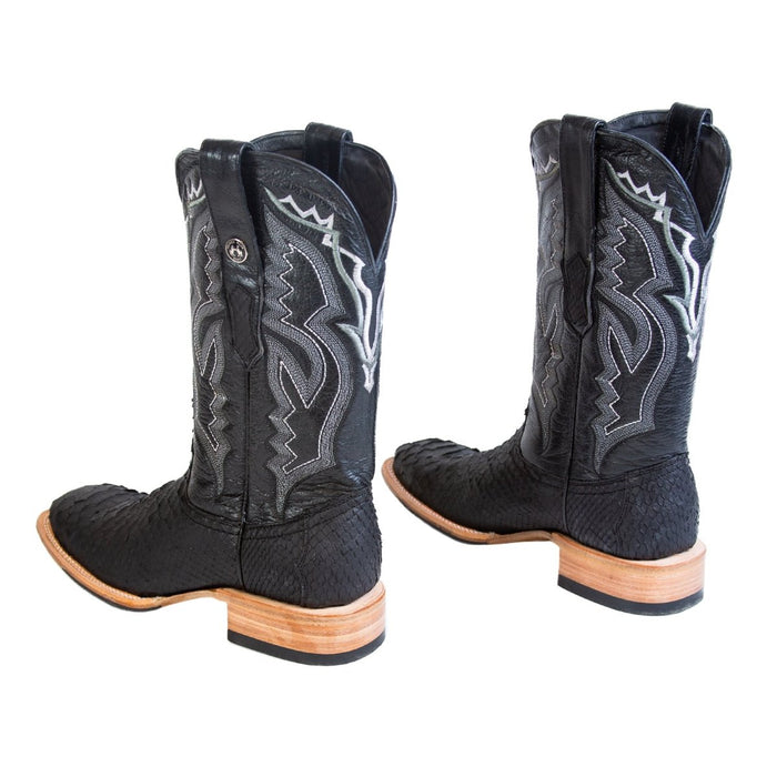 Men's Genuine Python Square Toe Boots Black