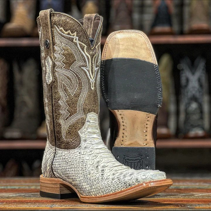 Men's Genuine Python Square Toe Boots Natural Matte