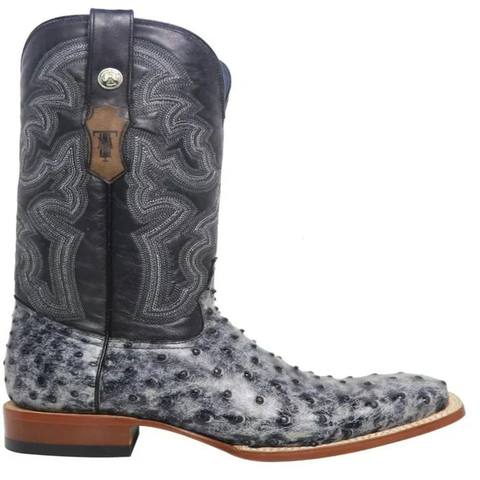 Men's Guthrie Print Ostrich Square Toe Boots Rustic Black