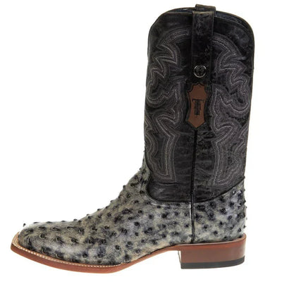 Men's Guthrie Print Ostrich Square Toe Boots Rustic Black