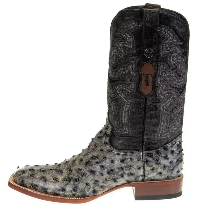 Men's Guthrie Print Ostrich Square Toe Boots Rustic Black