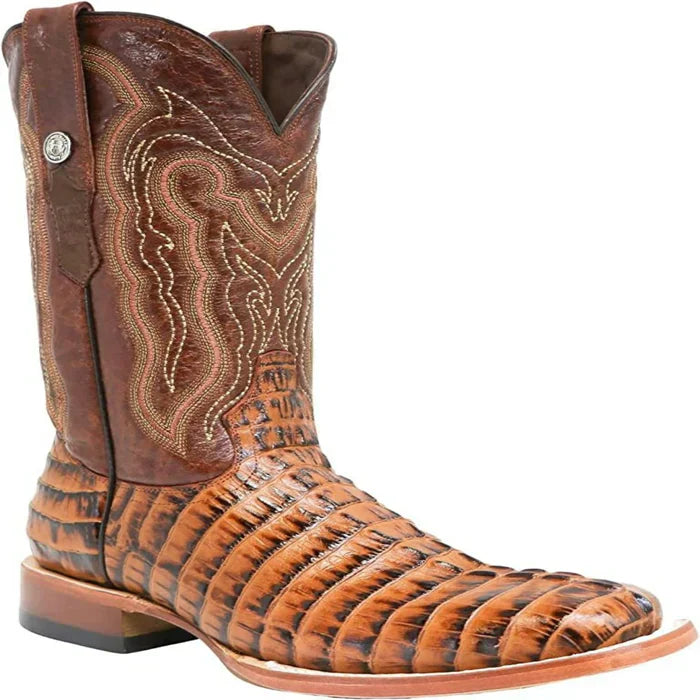 Hudson Print Caiman Tail Cognac Square Toe Boots