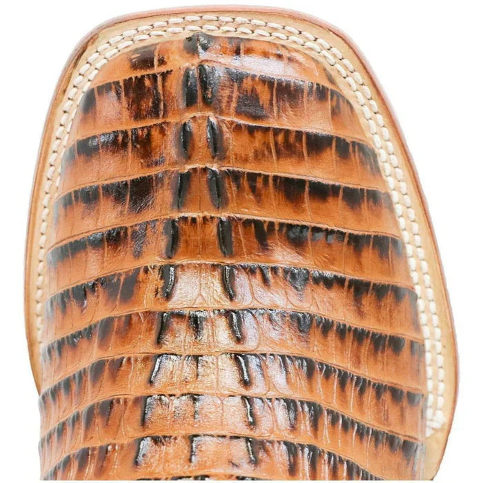 Men's Hudson Print Caiman Tail Square Toe Boots Cognac