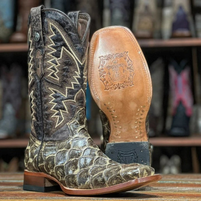Men's LaGrange Print Monster Fish Square Toe Boots Brown