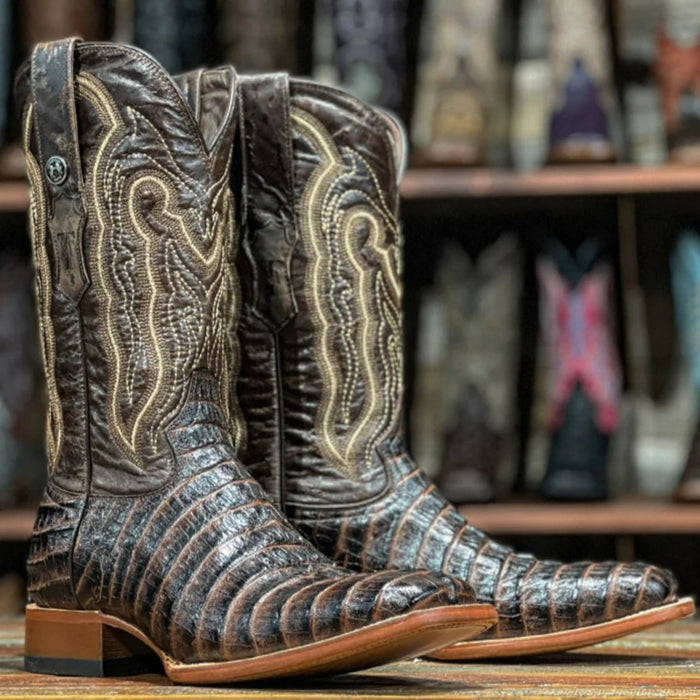 Tanner Mark Men's Beau Python Print Square Toe Boots Brown