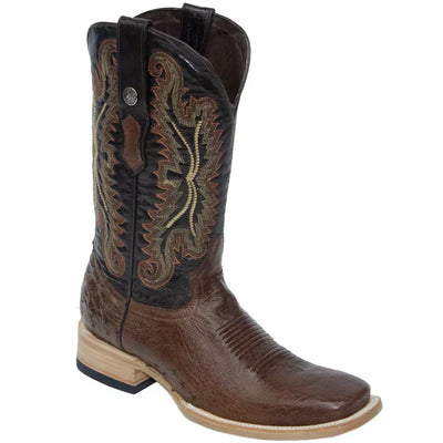 Men's Poteet Genuine Smooth Ostrich Square Toe Boots Brown