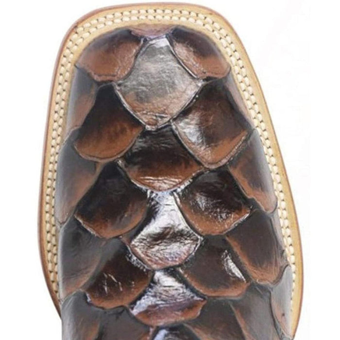 Men's Print Monster Fish Square Toe Boots Brown