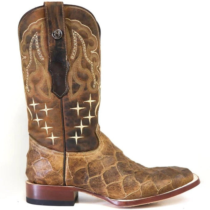 Men's Print Monster Fish Square Toe Boots Honey