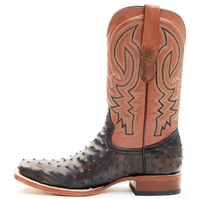 Men's Cahill Print Ostrich Square Toe Boots Black