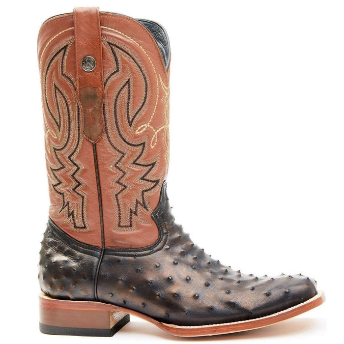 Men's Cahill Print Ostrich Square Toe Boots Black