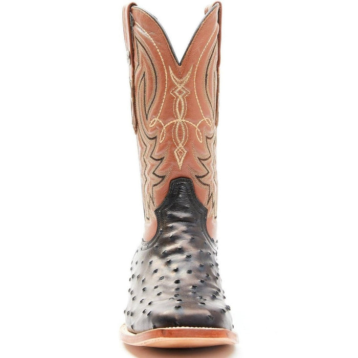 Tanner Mark Men's Checotah Print Ostrich Square Toe Boots Black
