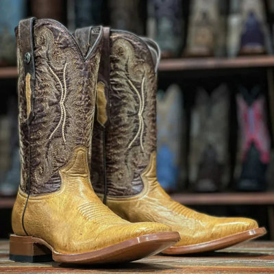 Men's San Marcos Genuine Smooth Ostrich Square Toe Boots Saddle