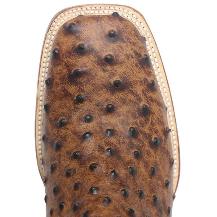 Men's Van Zandt Print Ostrich Square Toe Boots Cognac