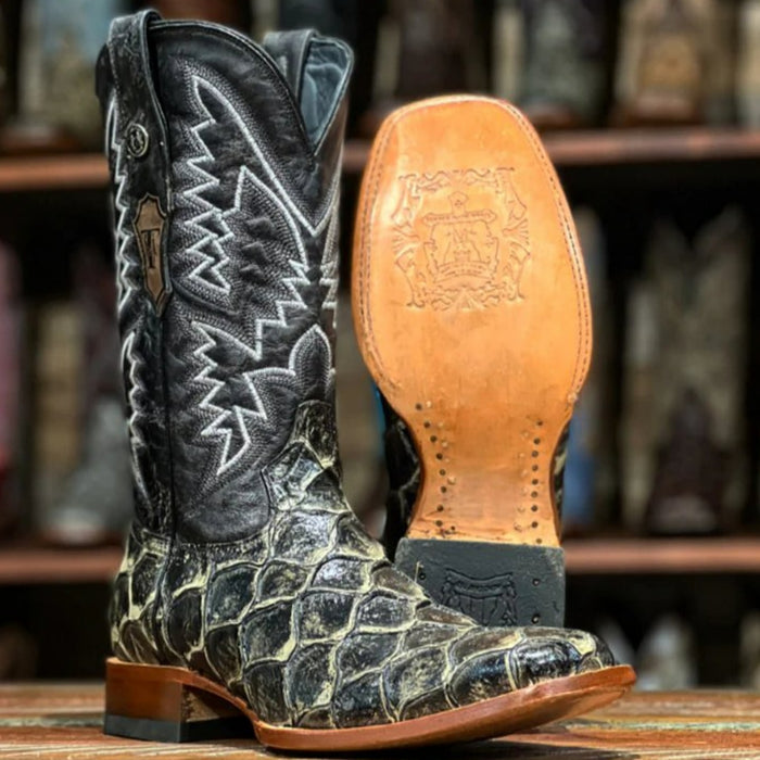Sterling Men's Print Monster Fish Square Toe Boots Rustic Black