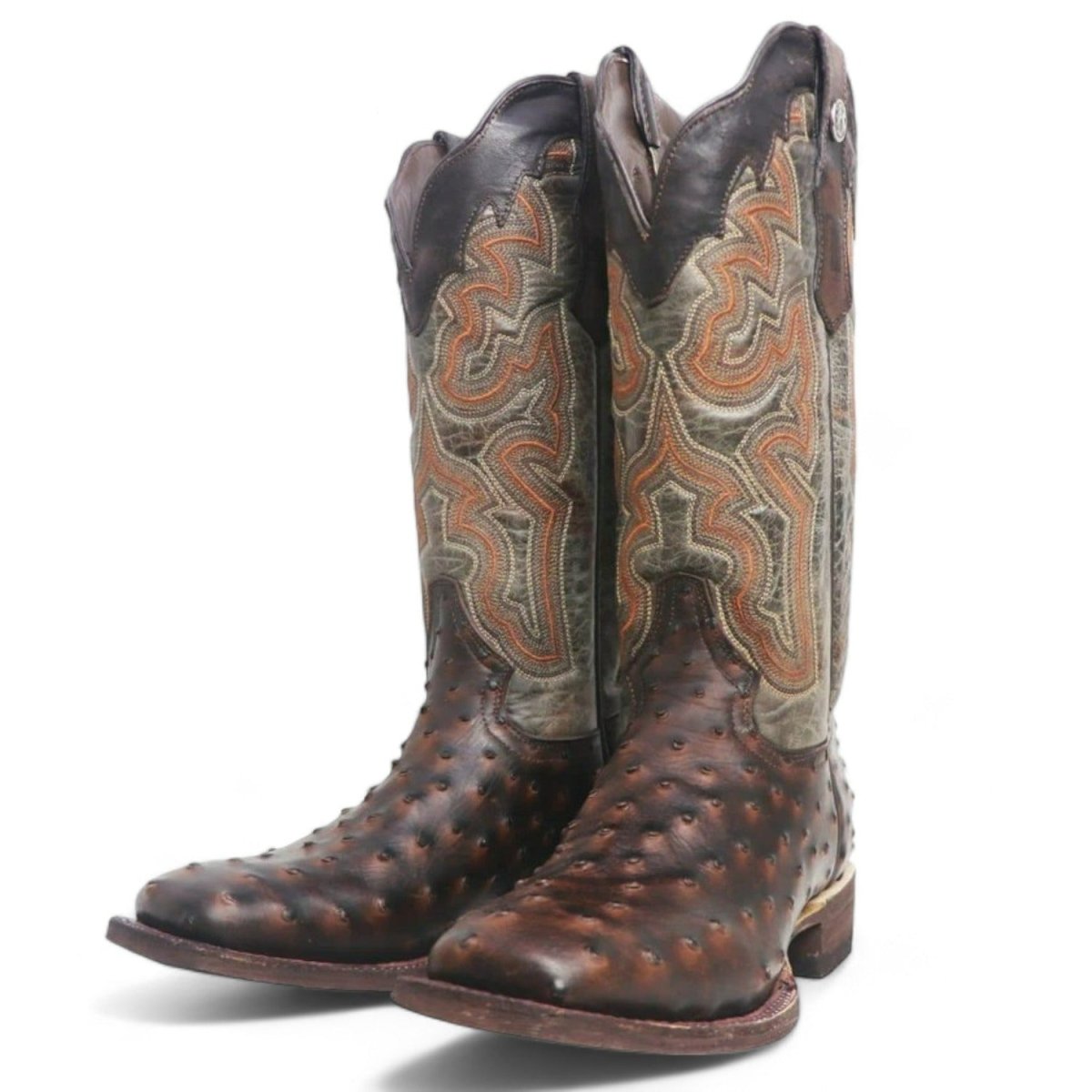 Tanner Mark Women's 'Brooke' Ostrich Print Square Toe Boots Chocolate