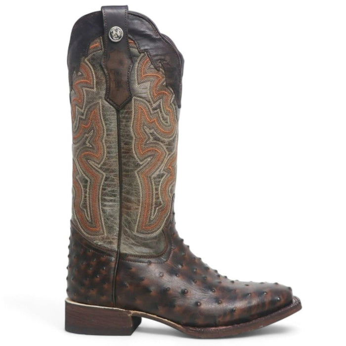 Women's 'Shiloh' Ostrich Print Square Toe Boots Brown