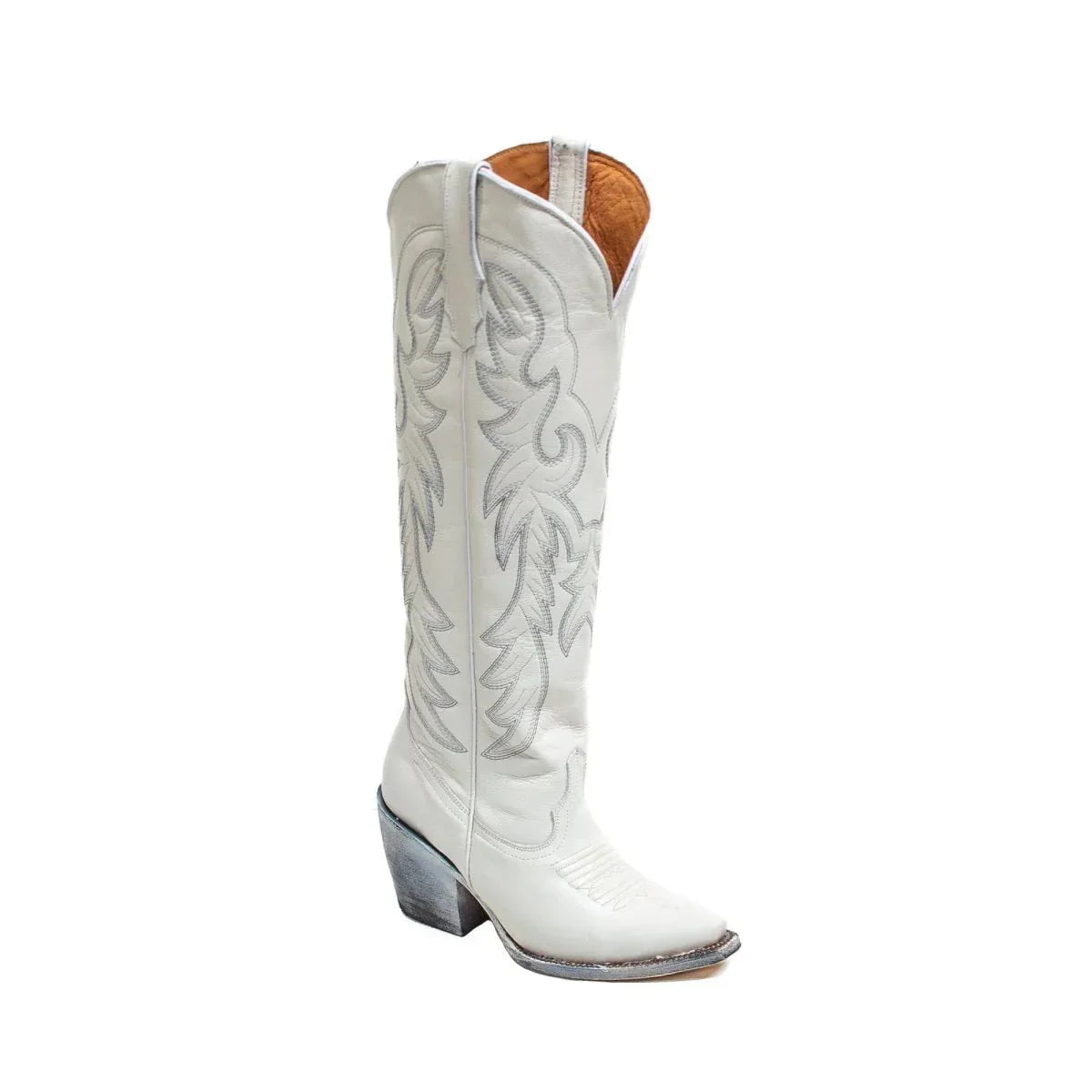 Tanner Mark Women's Cheyenne Snip Toe Fashion Heel Knee High Leather Boots White