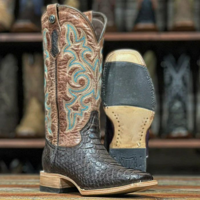 Women's Full Quill Ostrich Square Toe Boots Black TMLX20106